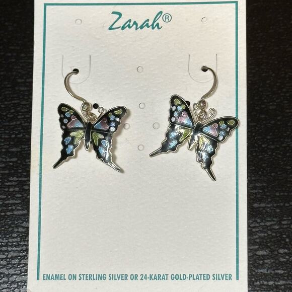 Silver Colorful Enamel Butterfly Drop Earrings - Picture 3 of 3